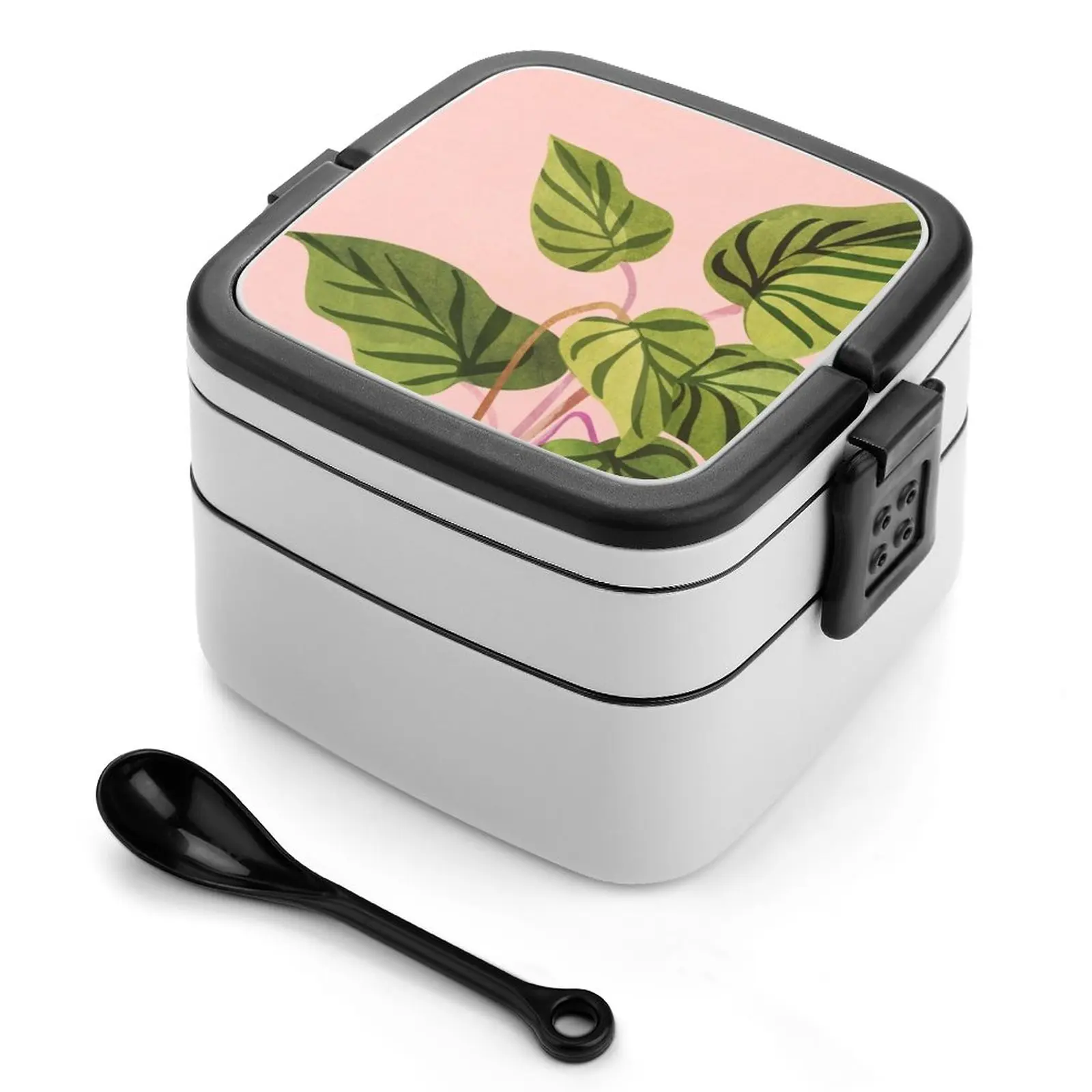 Tropical Rising Pink And Green Plant Bento Box Lunch Box Contenitore Termico Per Alimenti 2 Strati Scatola Sana Pianta Tropicale Pianta Da Casa