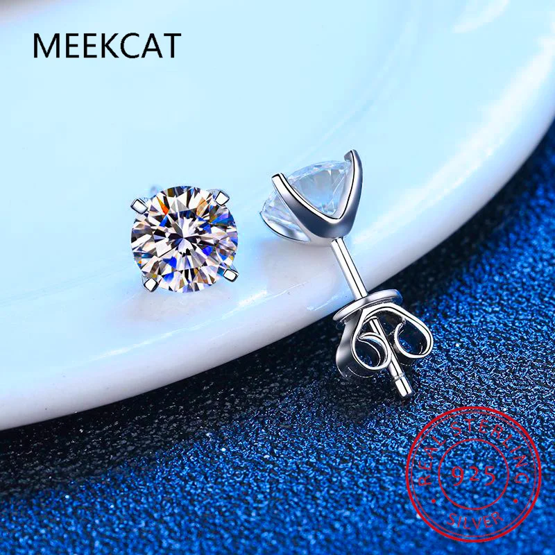 Silver Stud Earrings 0.4-4CT Classic Moissanite Earrings VVS Brilliant Diamond Stud 925 Sterling Silver for Women Men Couple