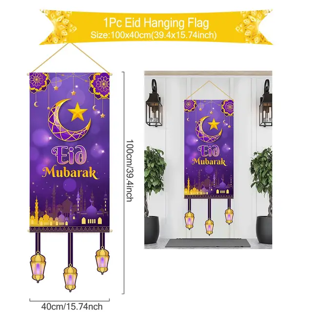 Pancarta decorativa Eid Mubarak 2024, decoración de Kareem Ramadán para el  hogar, bandera colgante Mubarak, decoración de fiesta musulmana islámica  Eid Al Adha - AliExpress