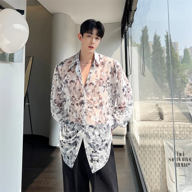 mens mesh floral shirt
