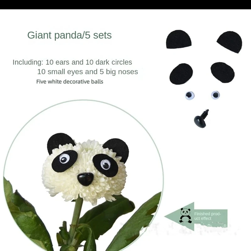 

Panda ping pong chrysanthemum flower animal floral set expression smiling face diy handmade creative cute