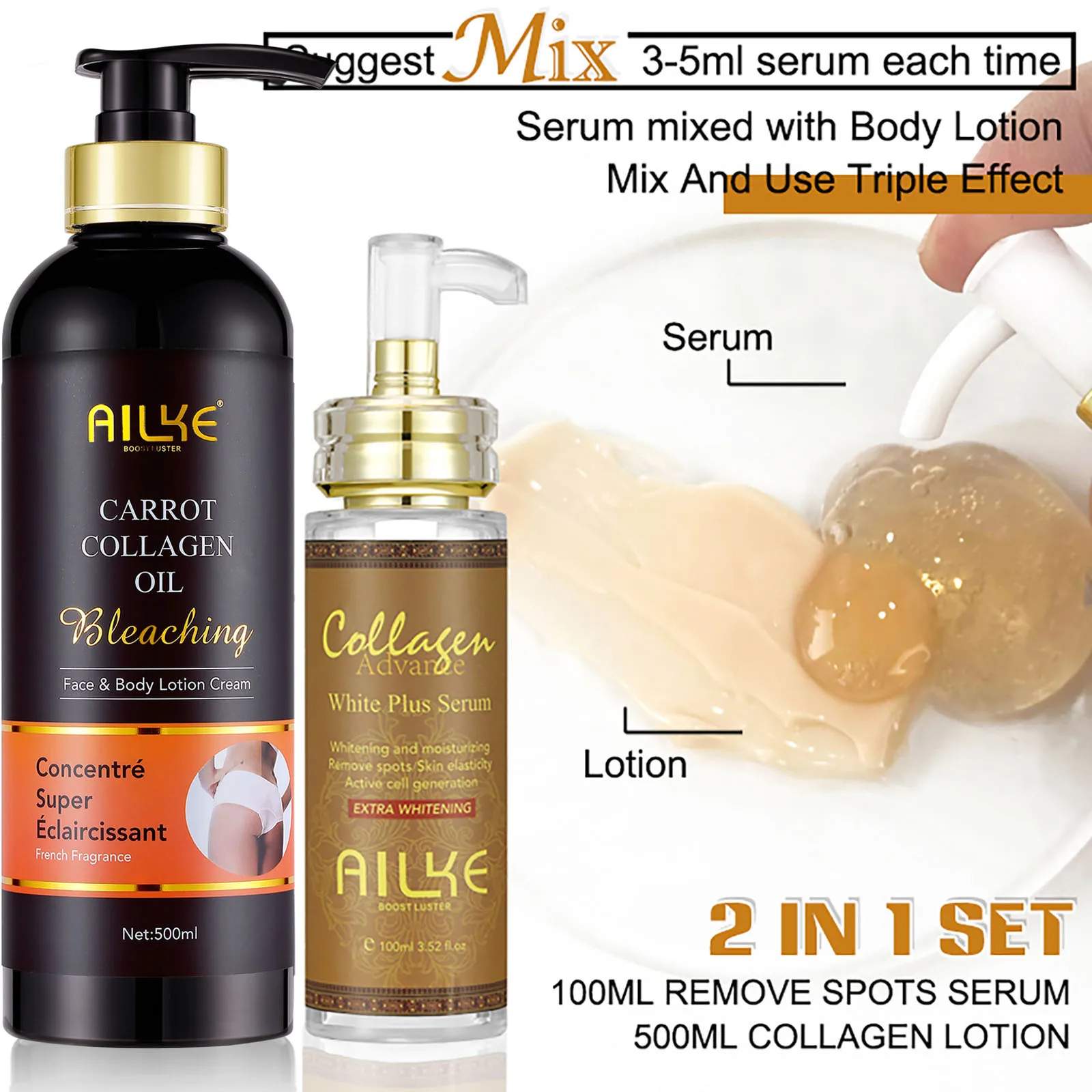 AILKE Bleaching Whitening Anti Wrinkle Lotion Cream,Use For Face And Body With Nicotinamide Glutathione Huge Bottle 500ml/16.9OZ 4
