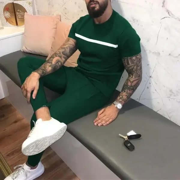 Summer New O Neck Harajuku Y2K Printing Tee Casual Fashion Pants Set Hombre Perspective Patchwork T-shirt Top Sporty Trousers 6