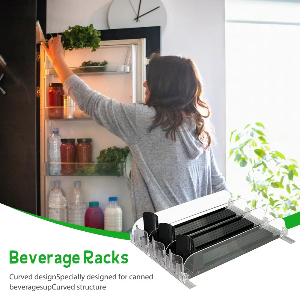 Canned Beverage Push Rack Drink Organizer Dispenser Spring Push Adjustable Storage Shelf E-shaped Glide Kitchen Fridge 통조림 음료 밀대 2