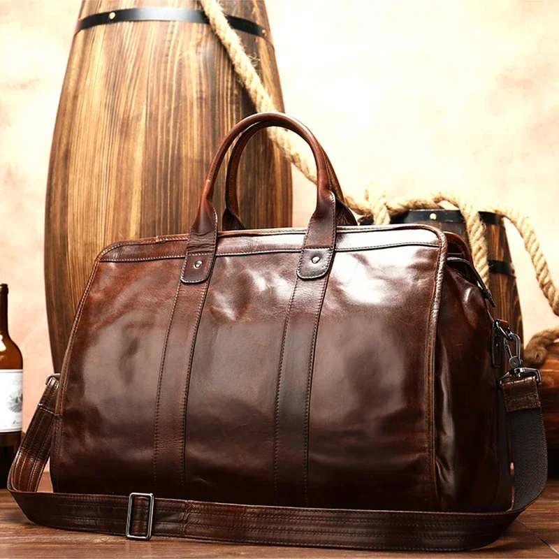 Brown Leather Travel Bag for Men and Women