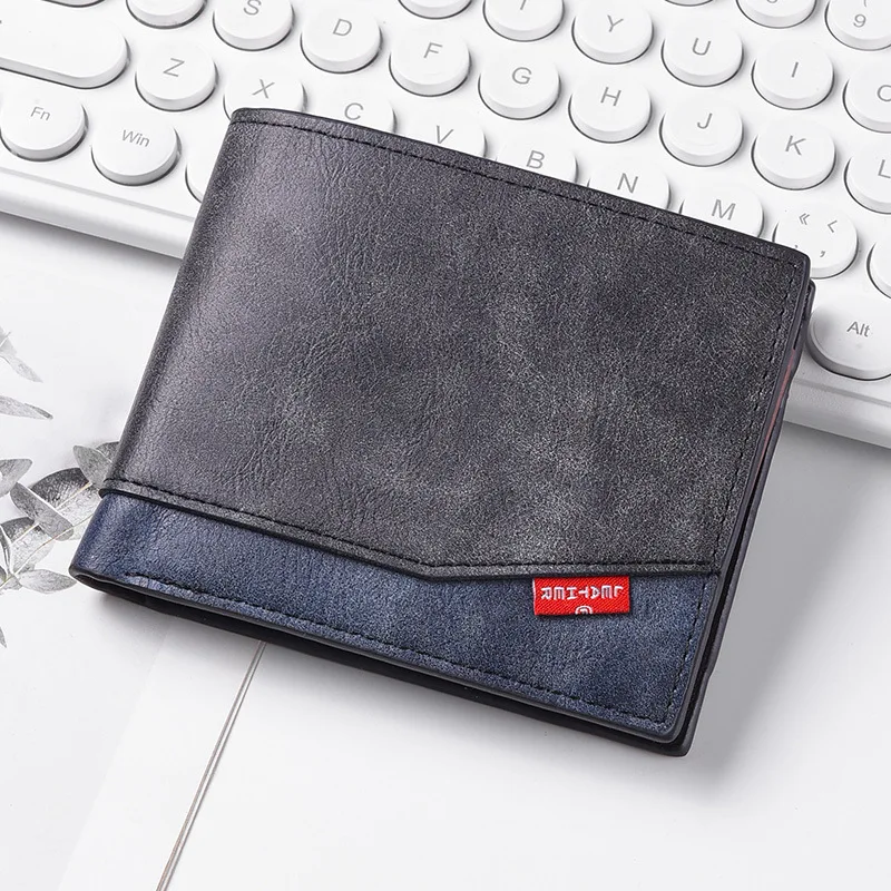 New men's short spliced fashionable wallet, men's wallet, change zipper bag, multi slot card bag