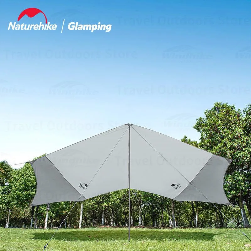 Naturehike 5-8 Persons Tarp Camping Hexagonal Canopy Dovetail Shape Outdoor Windproof Tourist Awning Silver Coating Oxford Cloth