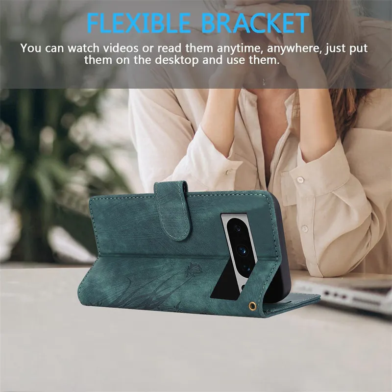 Embossed Leather Wallet Phone Case with Card Slots and Flip Cover
