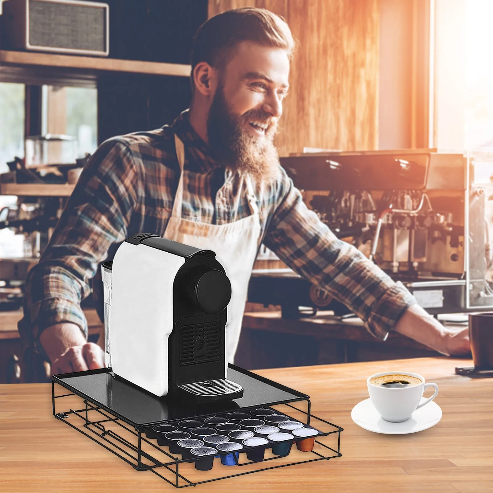 

Kitchen Sliding Coffee Counter Drawer Storage Home Pack 40Pod Capacity-Stationary Stand Organizer Dishwasher Drying Rack Small