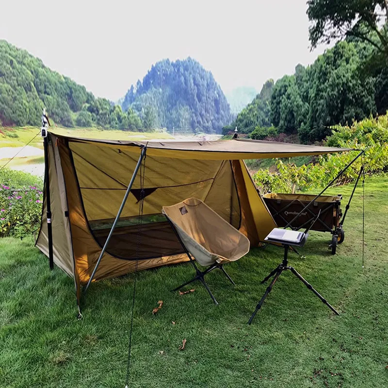 Camping Single Layer Two Person Tent Shelter 2 In 1 Windproof Light Weight Tent No Poles