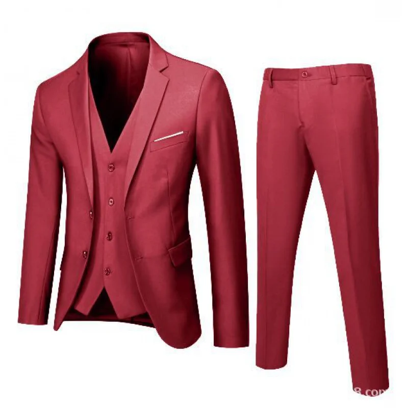 Men's Three-Piece Business Casual Suit Youth Handsome Korean Style Slim Fit Suit  British Style