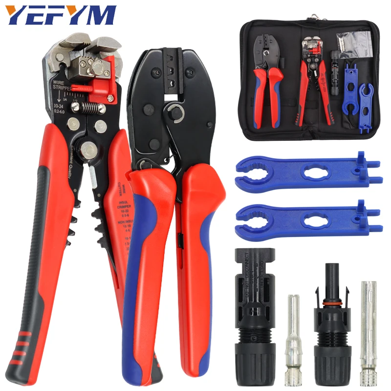 Solar PV Cable Crimping Tool LY-2546B Kit for 2.5/4/6mm&sup2; with Stripper YE-1R, Solar Spanner and solar Connectors Sets