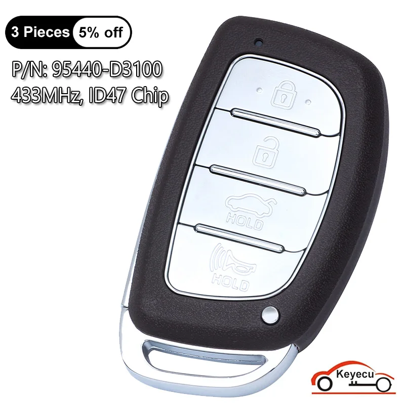 Keyecu 4 Pulsanti 433Mhz Id47 Chip Per Hyundai Tucson 2017 2018 2019 Auto Smart Remote Control Key Fob Muslimate Tq8-Fob-4F11