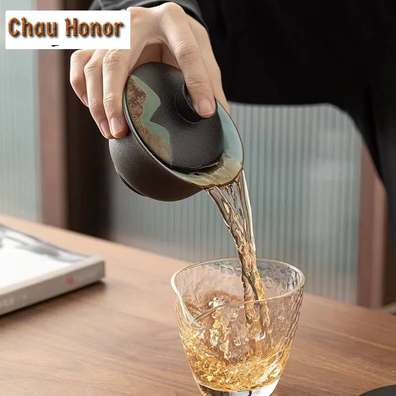 180ml Hand Painted Distant Hills Coarse Pottery Gaiwan Tea Tureen Tea Bowl With Lid Kit Tea Maker Cover Bowl Teaset Ornaments