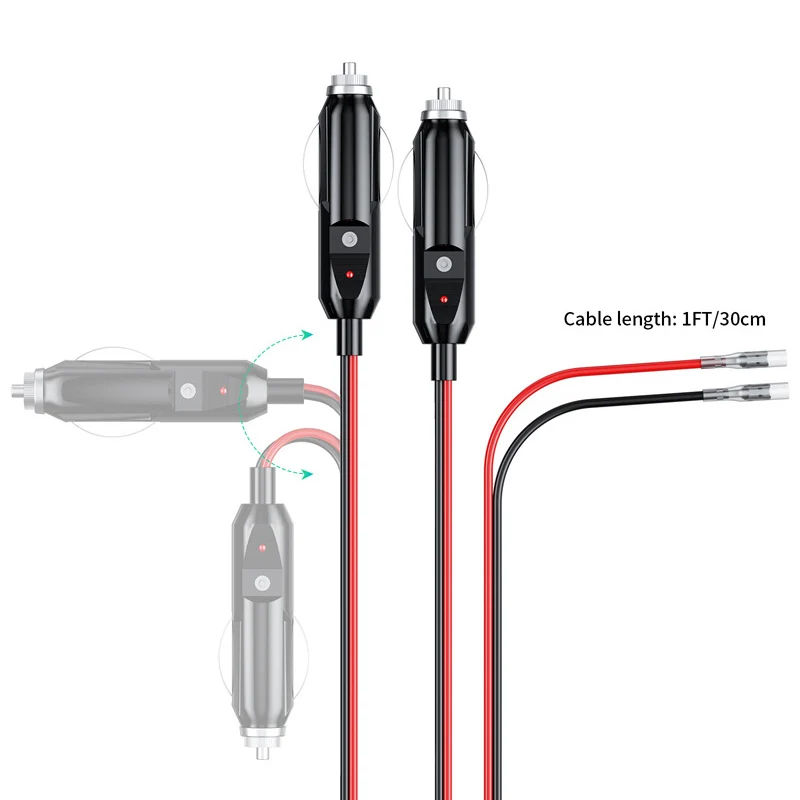 AEISVIK Prise Allume-cigare Mâle De Rechange Avec Câbles – Adaptateur De Voiture 12 V 24 V CC Kit Chargeur De Batterie Kit Câble D'extension 15 A Pour Accessoires Automobiles