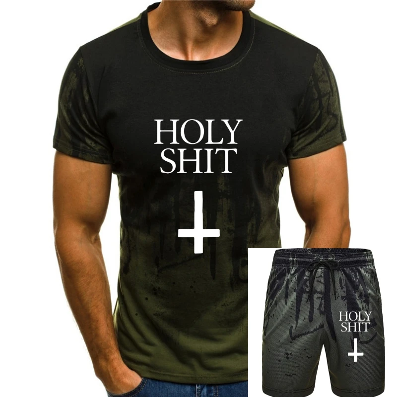 

T Shirts Fashion 2018 Crew Neck Men Short-Sleeve O Neck Cotton T-Shirt Holy Shit Cross Summer New Men Cotton T-Shirt