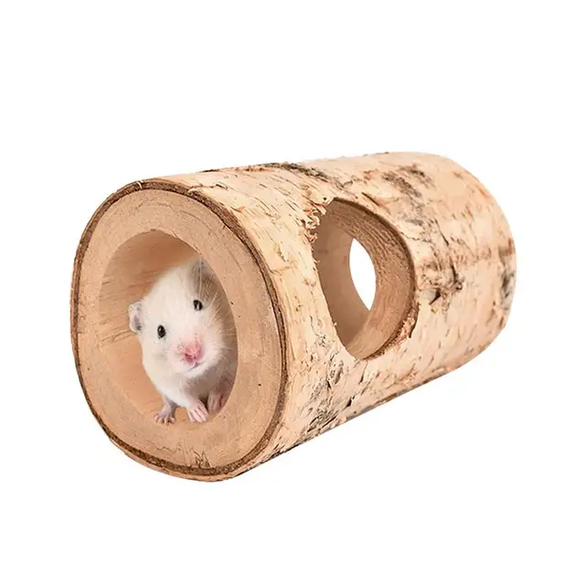 Birch Mouse Hole Natural Solid Wood Animal Tunnel Hamster Golden Bear Tree Hole Pipe Chew Toy Little Climbing Pet House