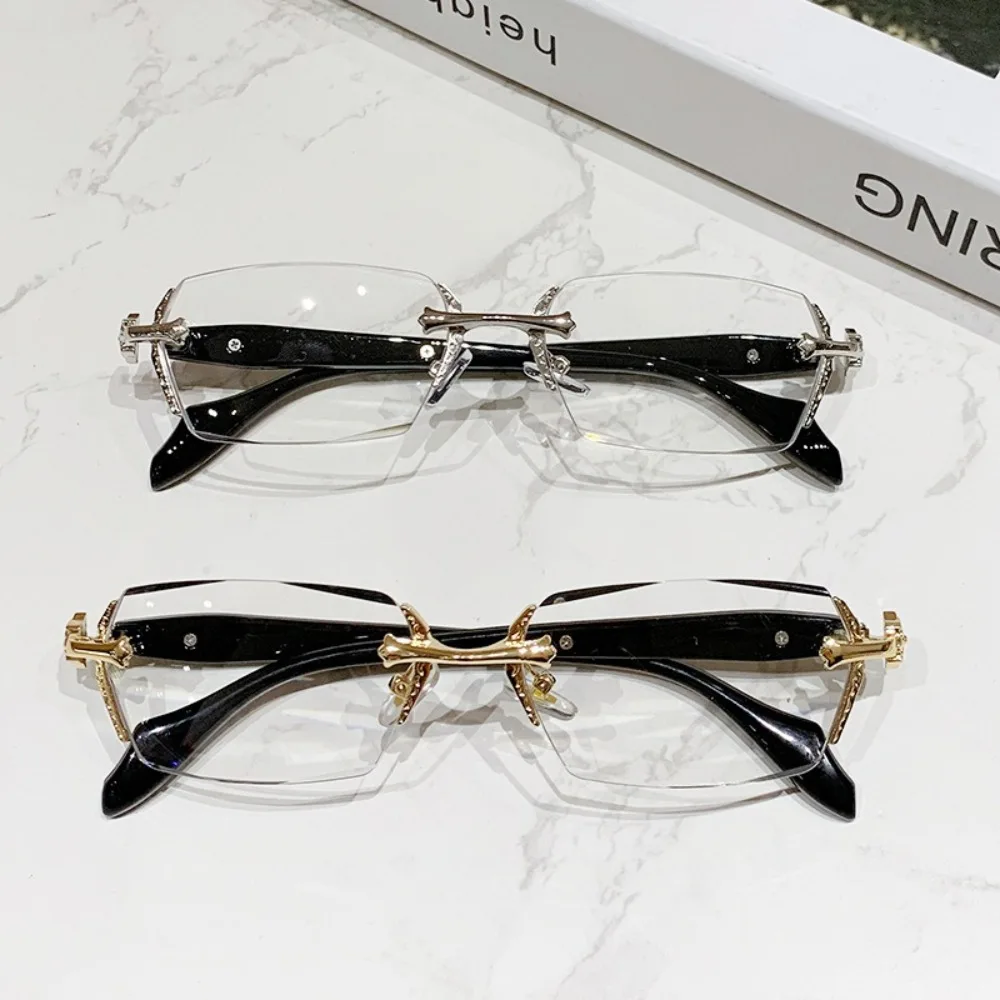 Y2K Vintage Rahmenlose Schnittkante Brille Anti Augenüberanstrengung Metall Anti-Blaulicht Brille Reisebrille Augenschutz – Detail 9