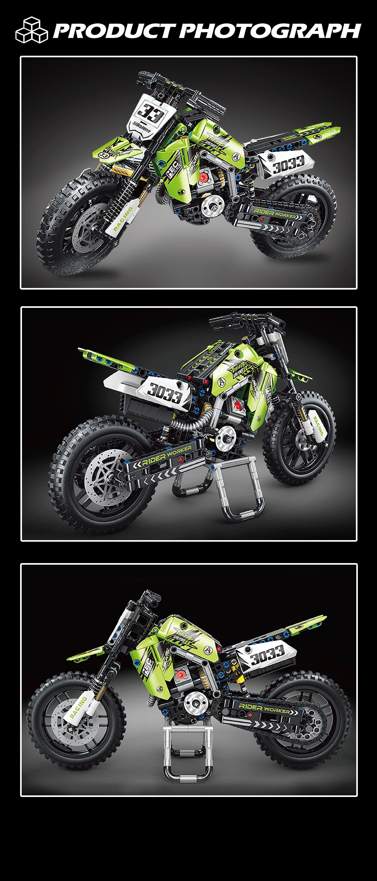 Technology Kawasakii Dirt Motorcycle Building Blocks Model Motorbike Toy 18 Technology Kawasakii Dirt Motorcycle Building Blocks Model Motorbike Toy