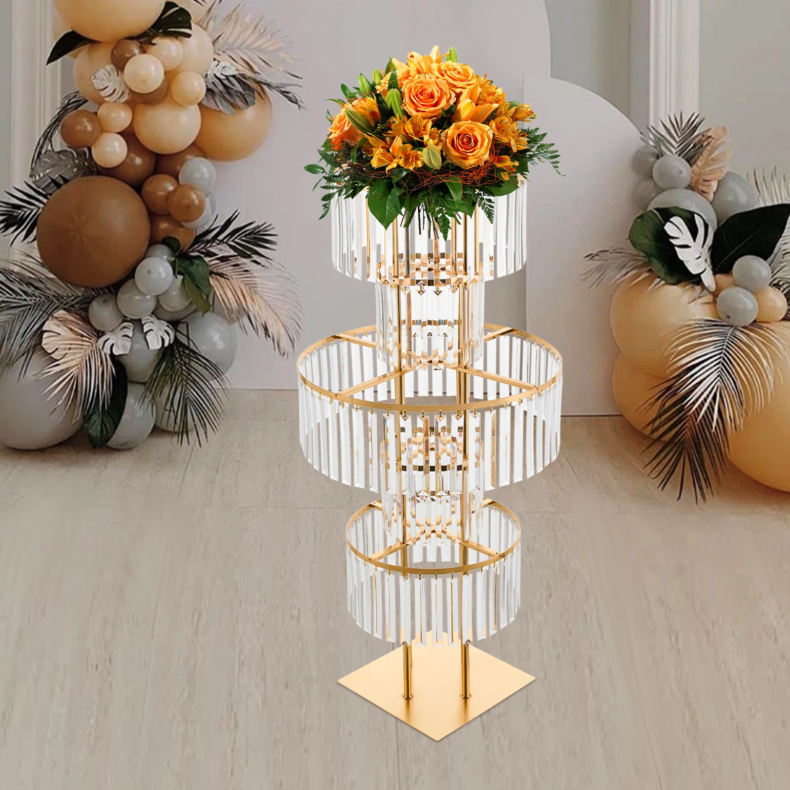 5 Tiers Acrylic Flower Stand Flower Display Holder Wedding Centerpieces Flower Stand Vase Gold/Silver for Party Banquet Events