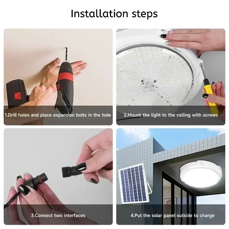 60W-500W LED Solar Ceiling Lights Outdoor Waterproof Solar Light with Remote Control Corridor Garden Zero Power Consumption Hot 6
