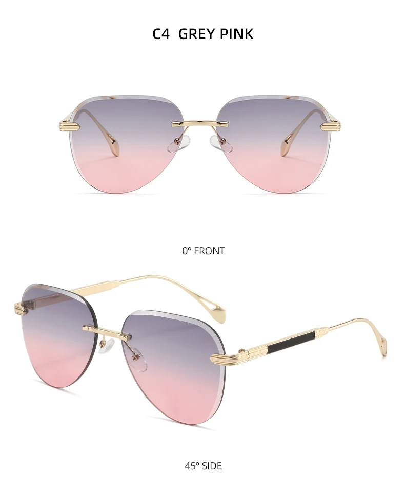 Luxuriöse randlose Piloten-Sonnenbrille für Damen und Herren, Legierungsrahmen, Verlaufsgläser, Sonnenbrille für Damen, Fahrbrille – Detail 9