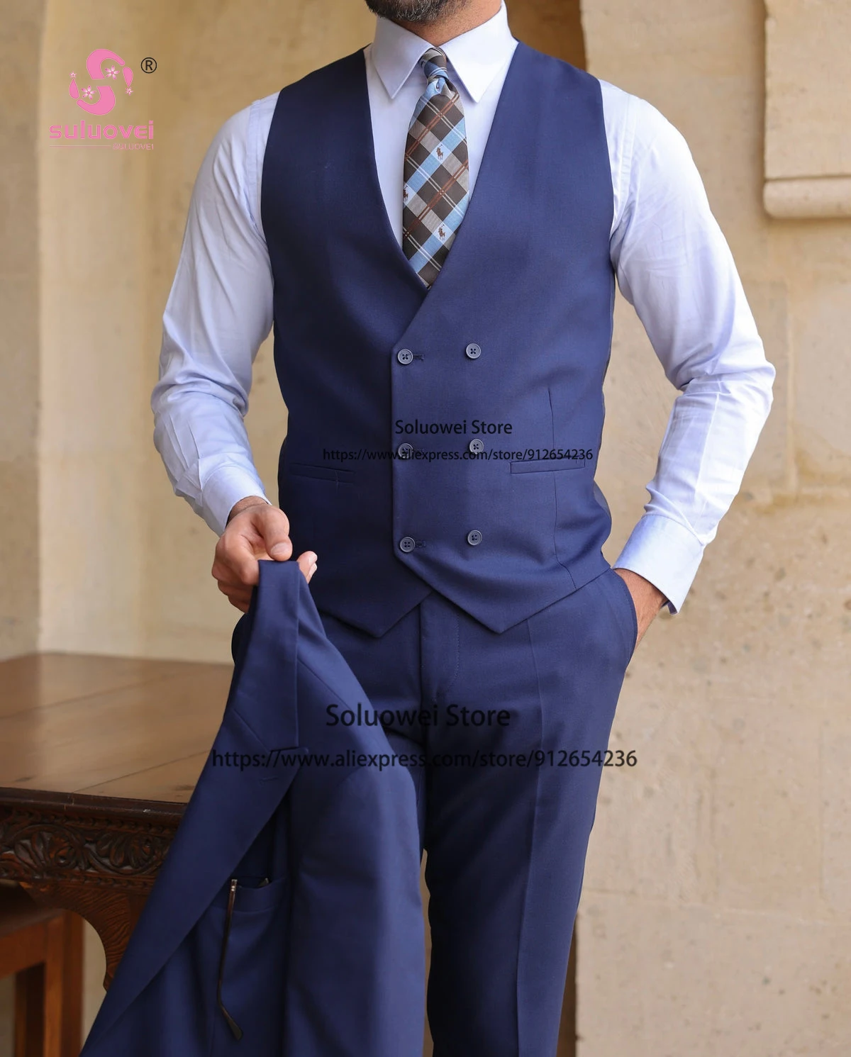 Fashion Slim Fit Suits For Mens Business 3 Piece Pants Set Formal Grooms Wedding Peaked Lapel Tuxedos Costume Homme Pour Mariage
