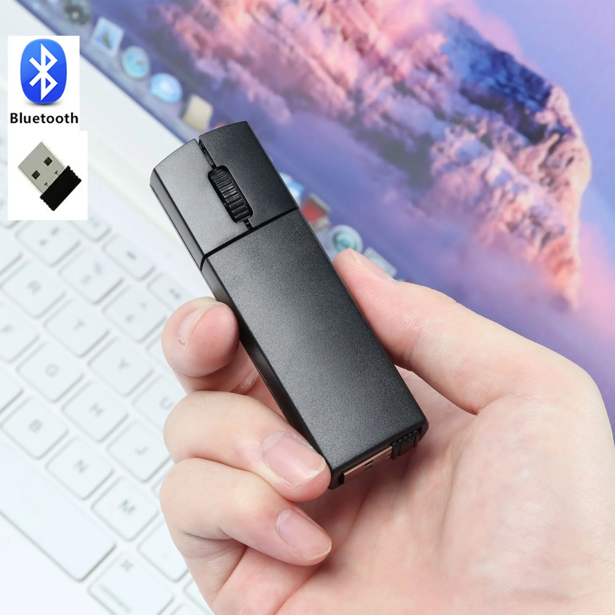블루투스 2.4G 듀얼 모드 미니 무선 마우스 음소거 펜, USB 충전 1200DP..