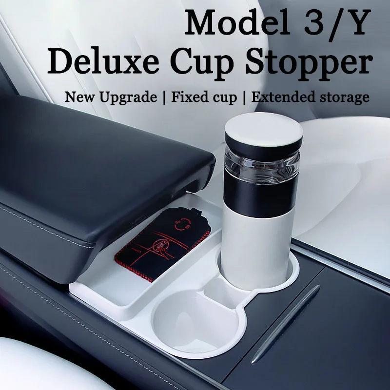 

2023 NEW Design Upgrade Cup Holder 2in1 Glasses Case for Tesla Model 3/Y Center Console Accessories Slot Slip Limit Clip