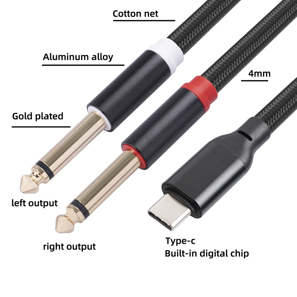 ݵ ÷װ ִ  1/4 ġ ׷ ø Y ̺, USB C Ÿ to  6.35mm, 1/4 ġ TS  ڵ, 1 m, 2 m, 3m