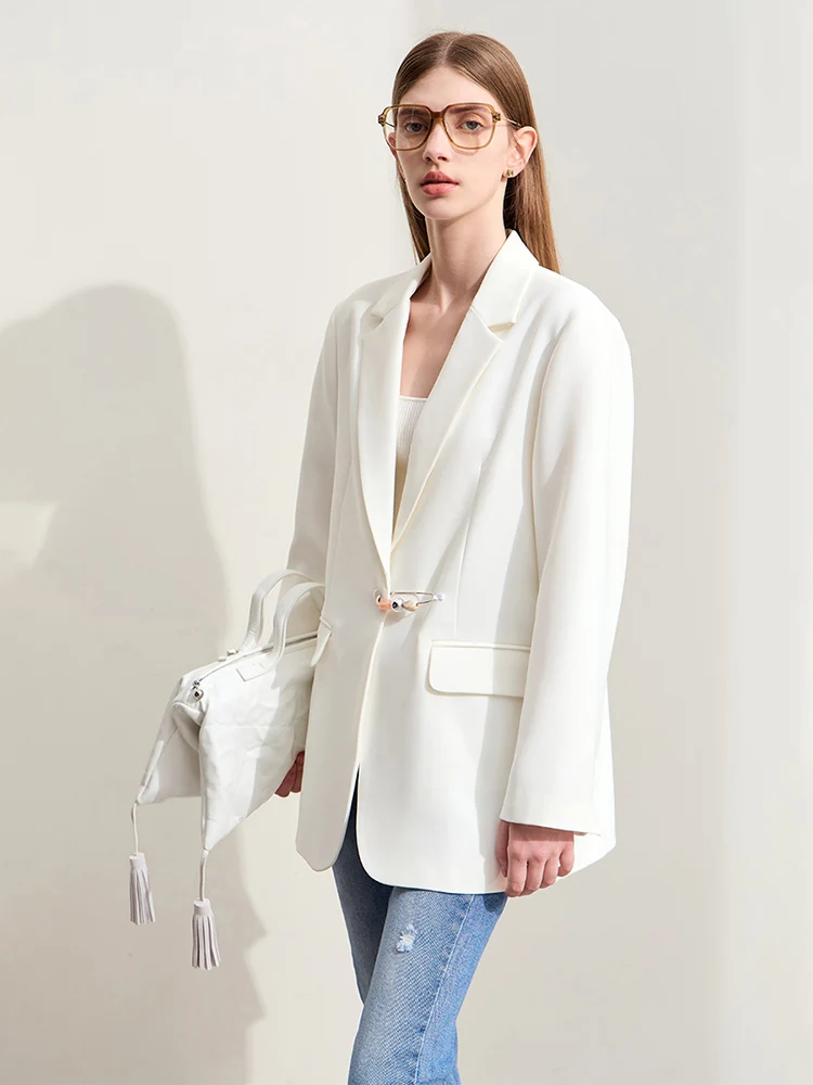 Amii Minimalism Blazers For Women 2024 Summer New Commuter Notched With Button Pin Basics Mid-length Loose Female Coat 12441328