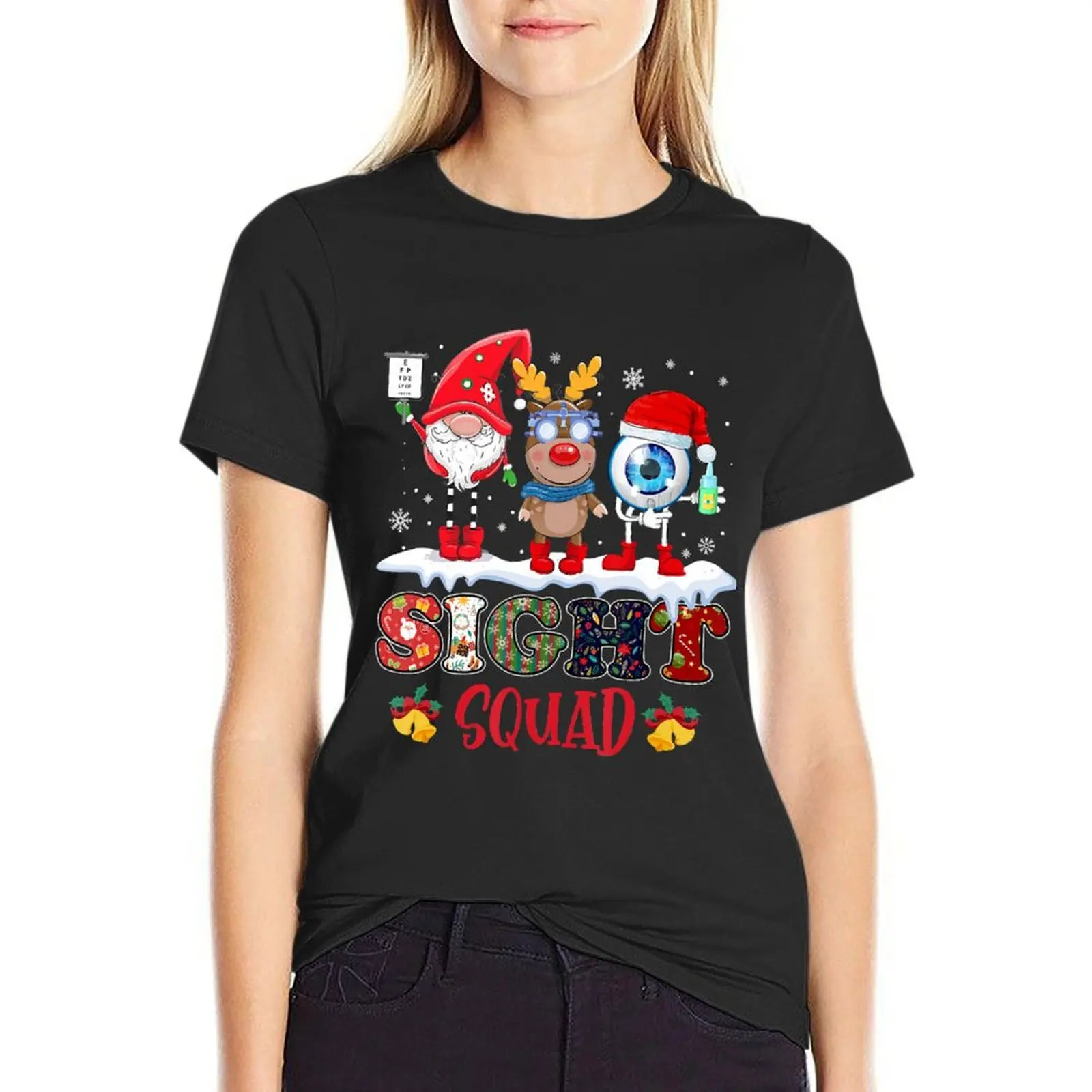 

Funny Sight Squad Gnome Reindeer Santa Christmas Optometrist T-Shirt plus sizes Aesthetic clothing tight shirts for Women