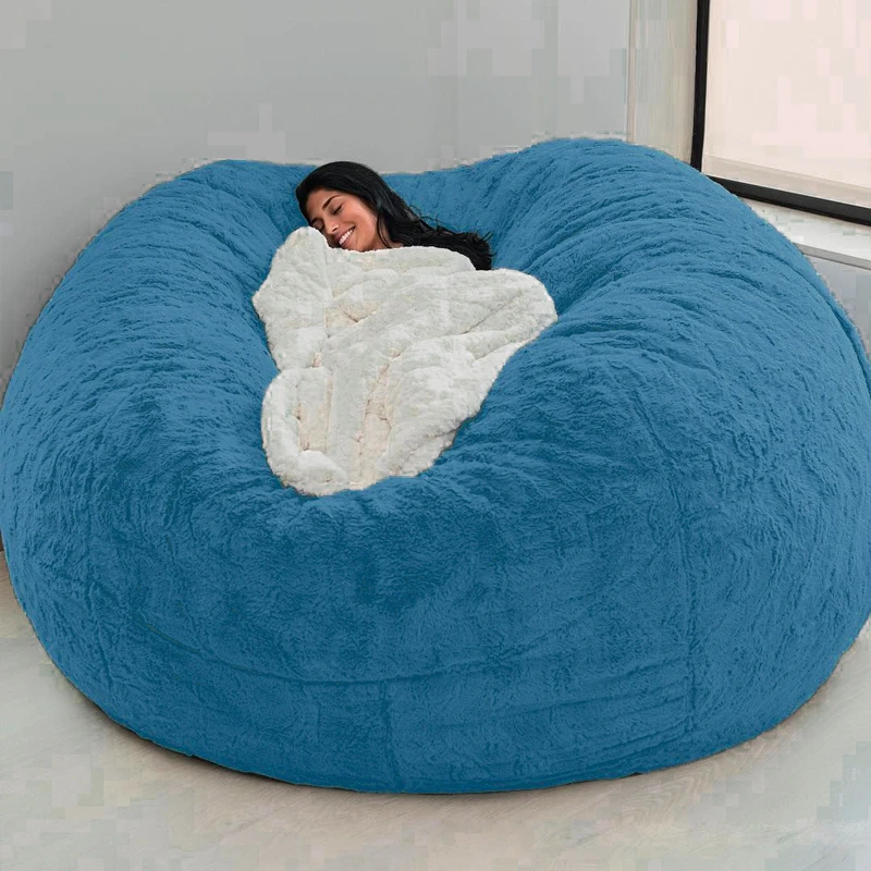 Dropshipping Big Round 7ft Bean Bag Chair Comfortable Soft Giant Fluffy  Faux BeanBag Lazy Sofa Bed Cover Recliner Pouf - AliExpress