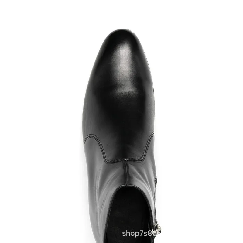 Genuine Leather Men Chelsea Boots Black Zipper Boots for Men Vintage Motorcycle Ankle