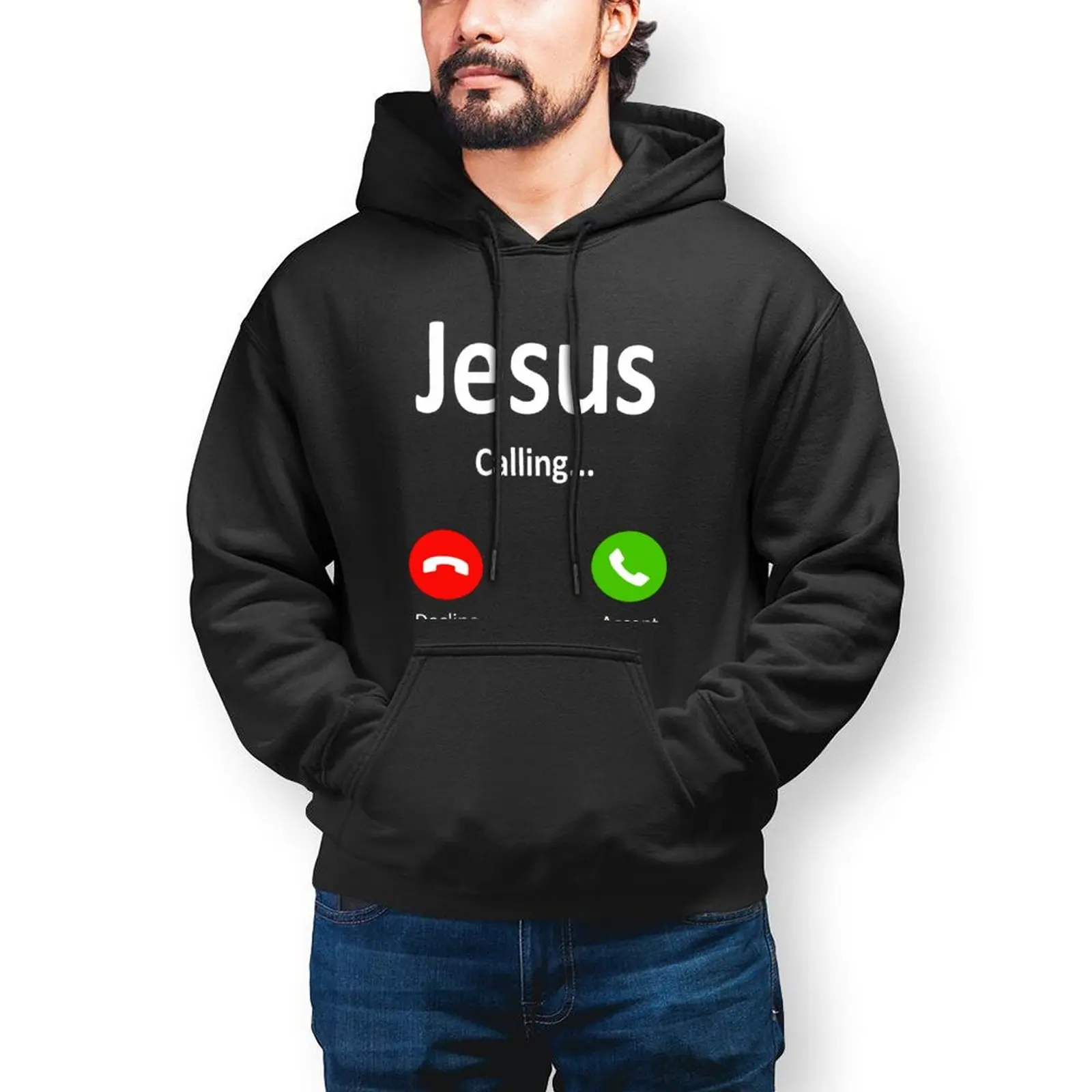 

Jesus Is Calling Casual Hoodies Man Funny Jesus Hip Hop Pullover Hoodie Winter Streetwear Classic Sweatshirts Oversized Clothing