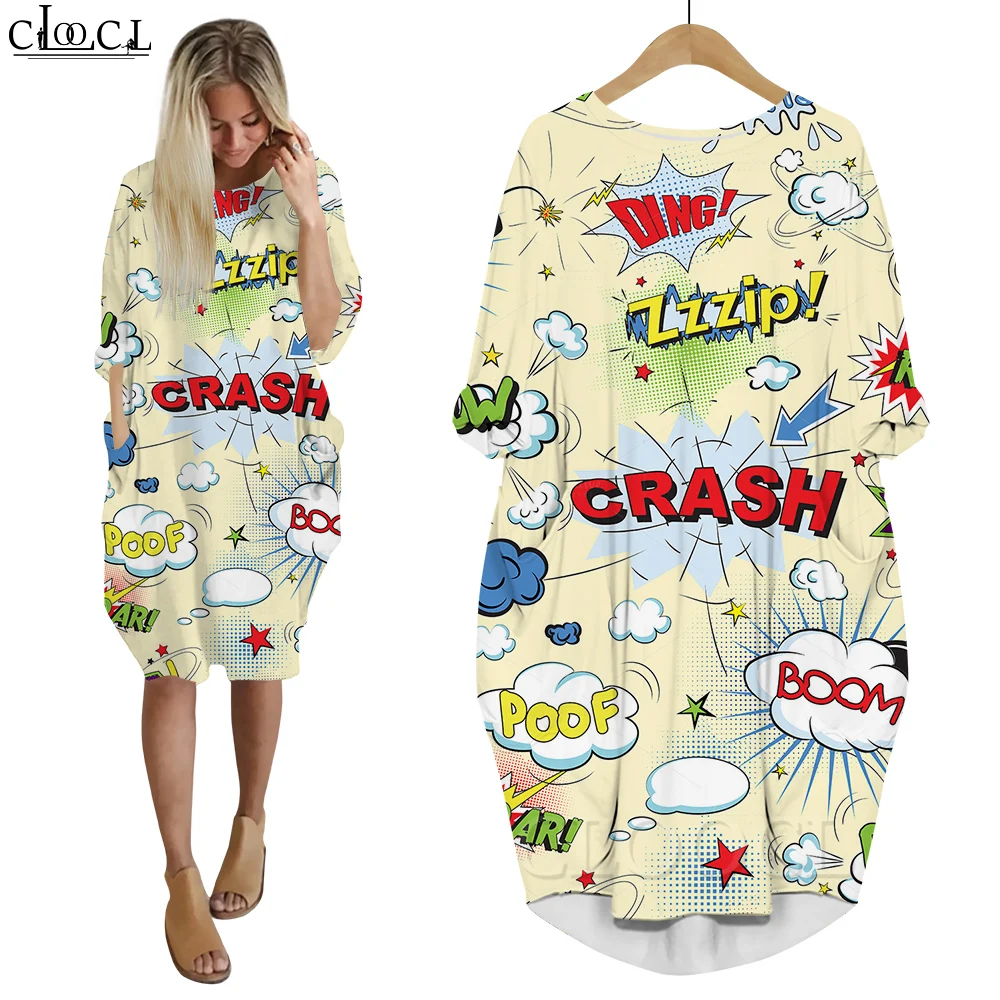 

Платье CLOOCL с портативным карманом, свободный крой, Повседневный пуловер, юбка, модная Клубная одежда, комикс, платье с принтом и длинным рукавом