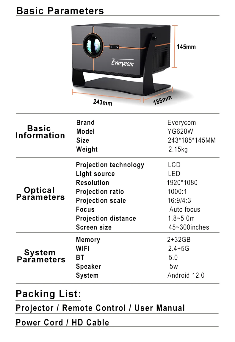 Stunning Android 12.0 Smart Projector With 1080P Clarity