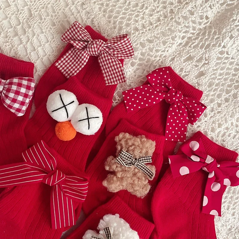 

Ins Baby Christmas and New Year Socks Autumn and Winter New Bow Baby Cylinder Three-dimensional Doll Socks for Children