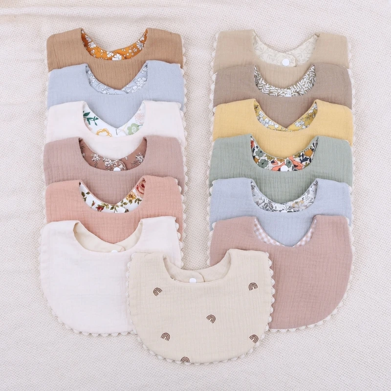 Thickening Cotton Gause Baby Bibs Absorbent Baby Lace Bib Newborn Accessories Burp Cloths Bandana Scarf Stuff For Boys Girls 3