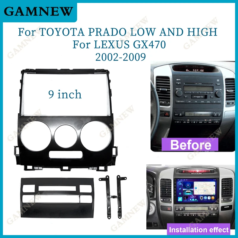 

9 Inch Car Frame Fascia Adapter Canbus Box Android Radio Dash Fitting Panel Kit For Toyota Prado 120 Land Cruiser Lexus GX470