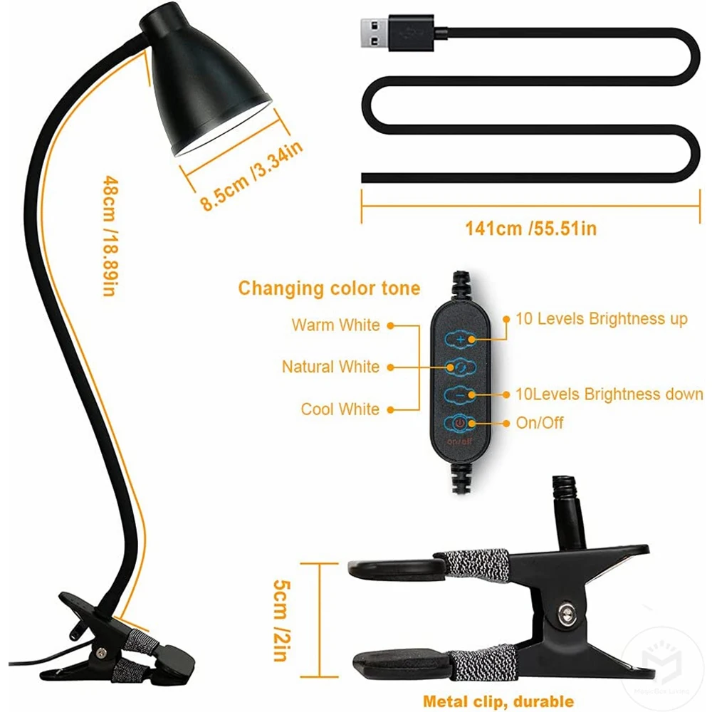 38 LED Desk Lamp 3 Color Modes 10 Brightness Dimmer Reading Light Auto Off Timer Desk Light Flexible Gooseneck Clip Book Light 4
