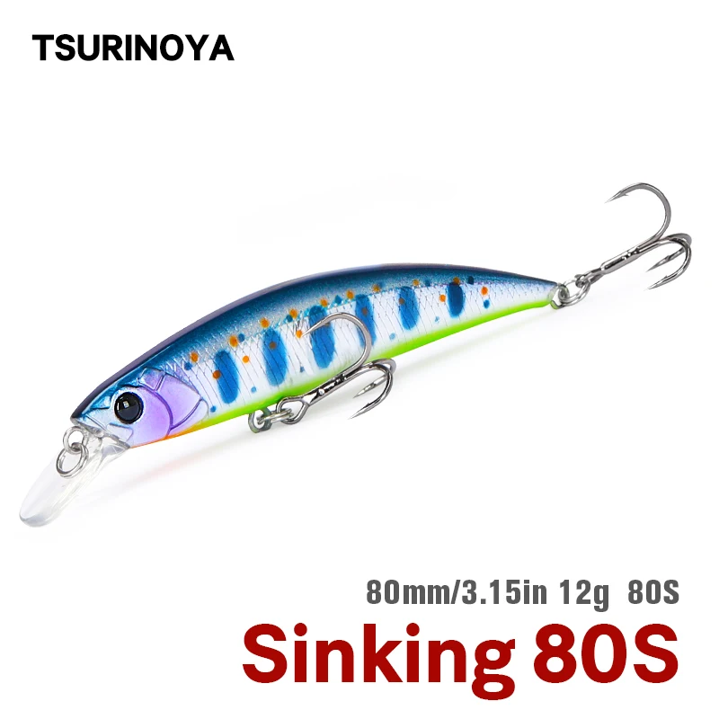 

TSURINOYA Sinking Minnow Fishing Lure DW96 80mm 12g Artificial Hard Bait Jerkbait Wobblers for Trout Pike Saltwater Freshwater