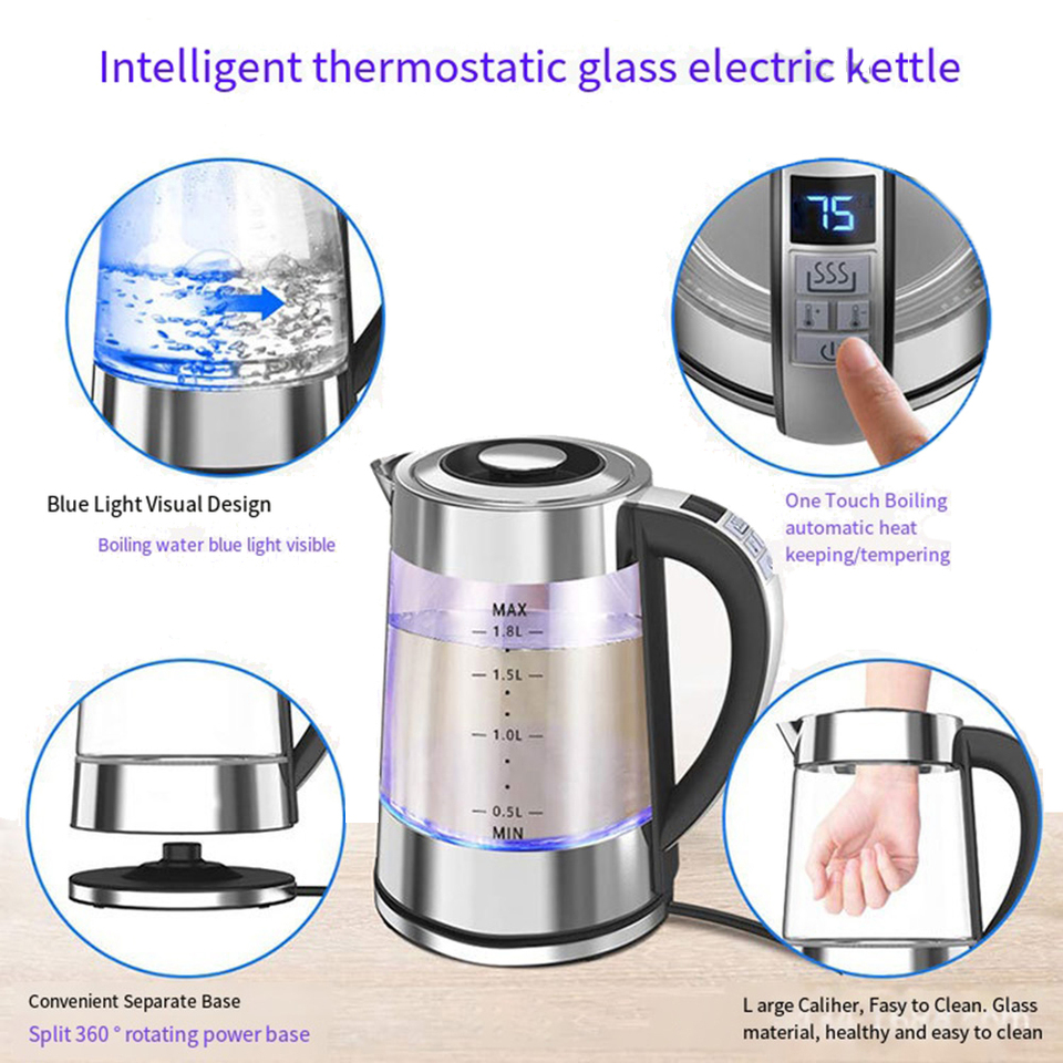 Intelligent Thermostatic Glass Electric Kettle 1.8L Household Multi-Function Automatic Power Off Insulation Boiling Water Pot