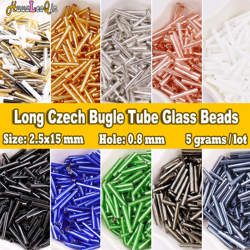 35pcs 2.5x15mm 긴 체코 나팔 튜브 유리 구슬 8/0 느슨한 스페이서 Seed..