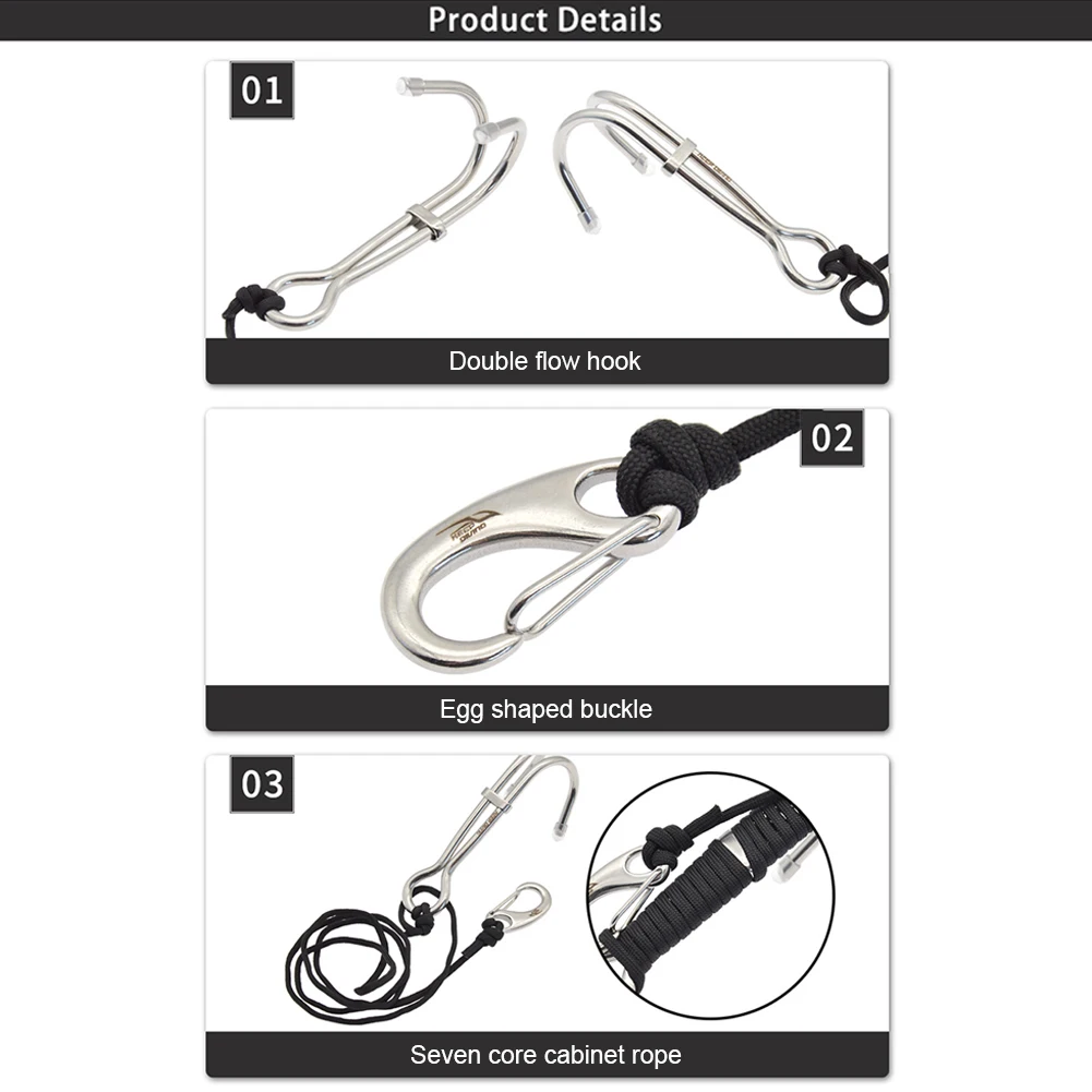 Double Head Diving Hook Drift Reef Hook Portable Stainless Steel Dive Underwater Hook Corrosion-Resistant Outdoor Accessories 4