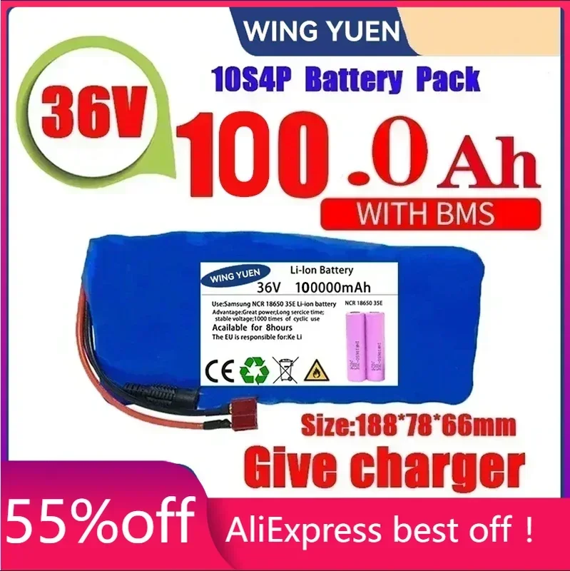 

Original 36V battery 10S4P120Ah battery pack 500W high power battery 42V 120000mAh Ebike electric bike BMS+42V2A Charger