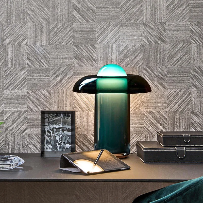 

Настольные лампы в виде грибов, зеленые стеклянные лампы в новом искусственном стиле, современная настольная лампа, прикроватный ночник, домашний декор для спальни