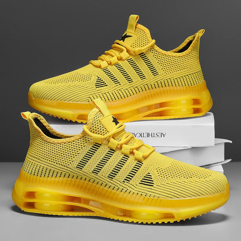 Men's Breathable Knitted Sports and Casual Sneakers - Lightweight Running Shoes with Pvc Cushioning, Lace Closure and Texture Grip, Bring All Day Plaid, Daily Sports Shoes | Fashionable Crossover Shoes | Comfortable Fit