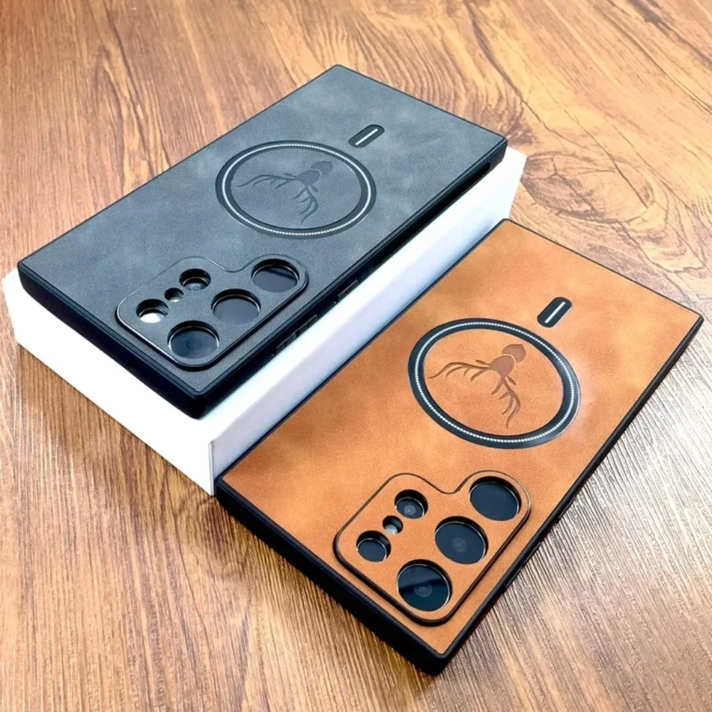 Luxury Leather Magnetic Cover with MagSafe Wireless Charging for Samsung Galaxy Series