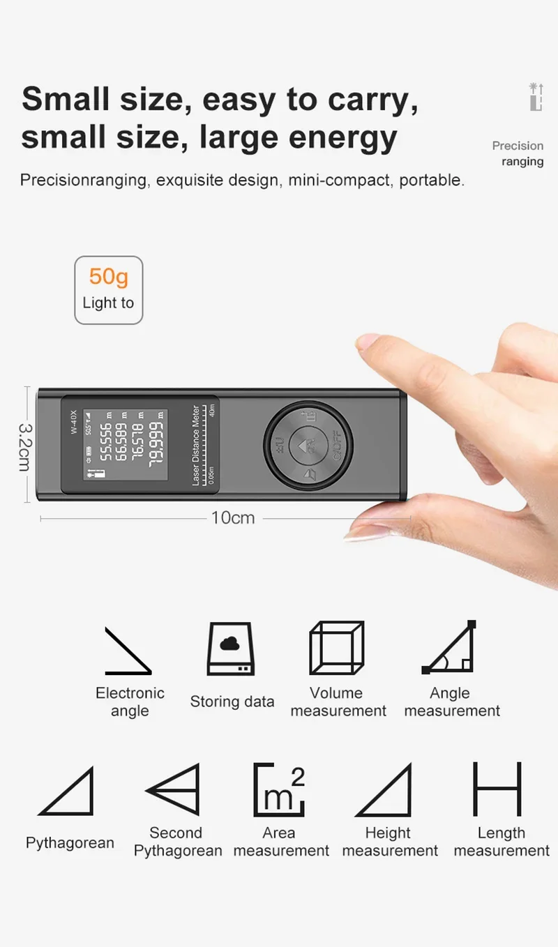 40M Laser Rangefinder Digital Rangefinder Angle Measurement Mini Pocket Measuring Instrument
